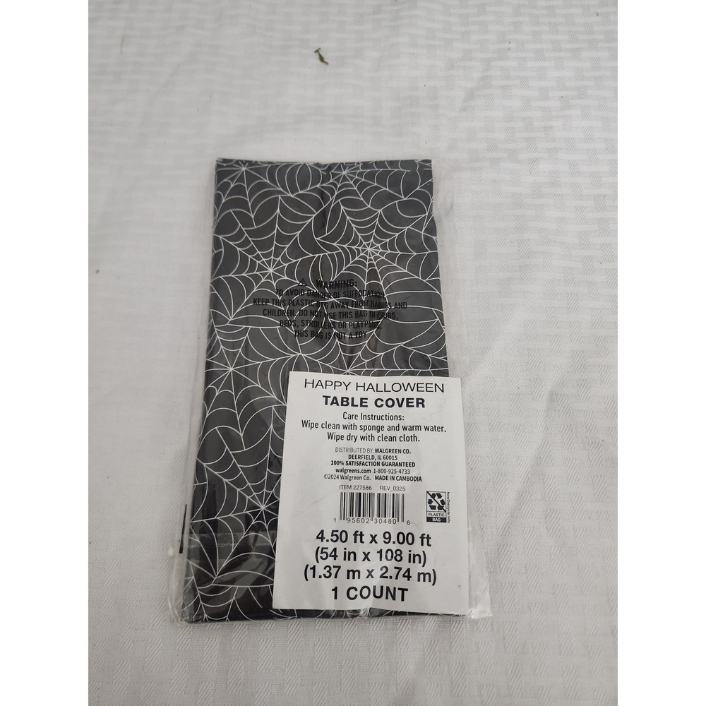 Walgreens Halloween Spider Web Table Cover Black White 54 x 108 Rectangular